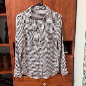 Black and White Polka Dot Button-Up Shirt